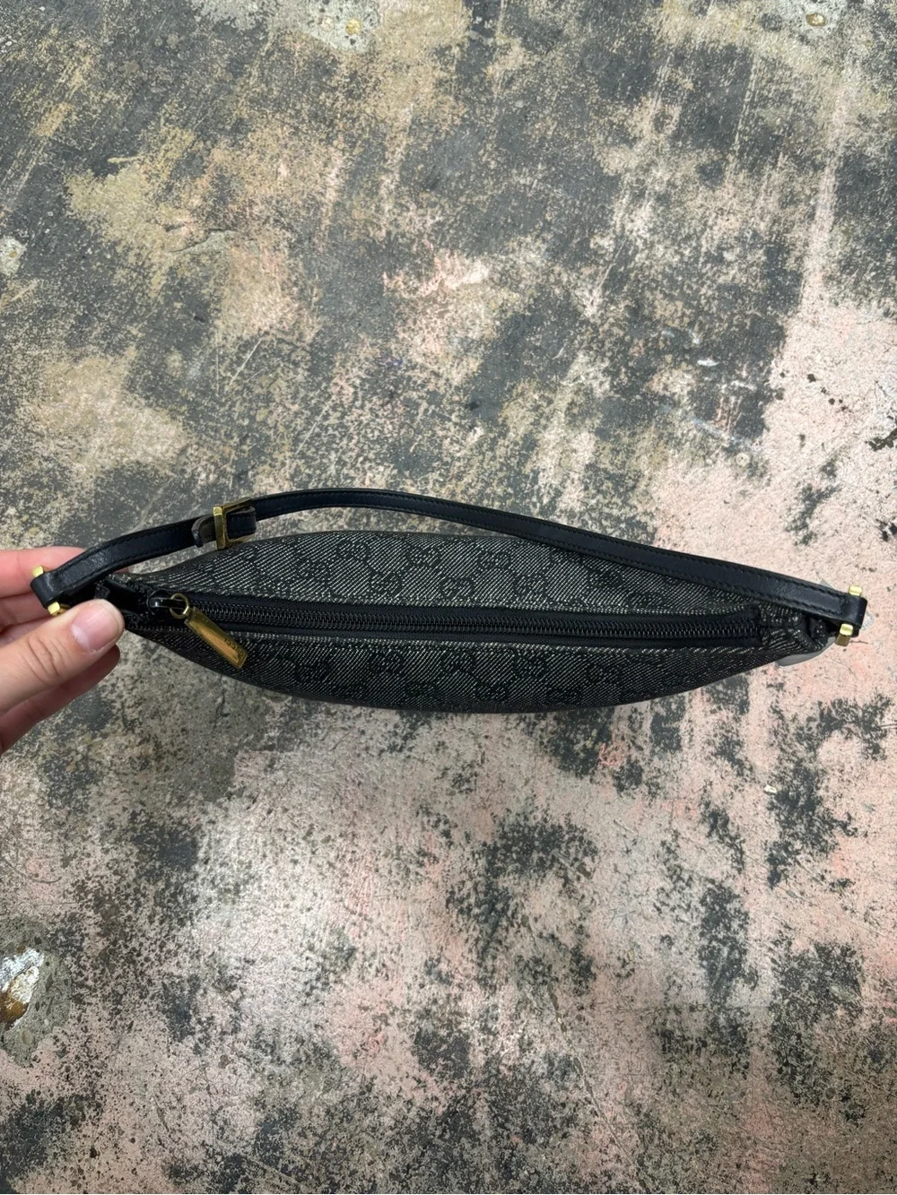 Vintage Gucci Monogram Pochette Denim Shoulder Bag